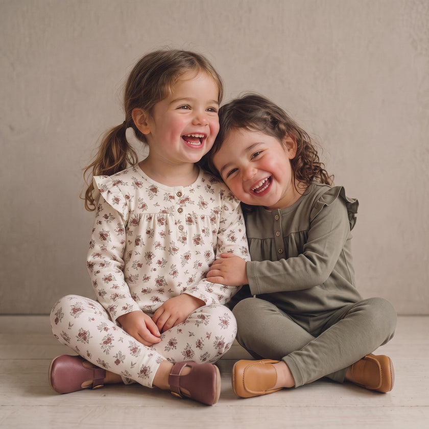 Organic Ruffle Sleeve Top Set of 2 - Winter Berry + Olive