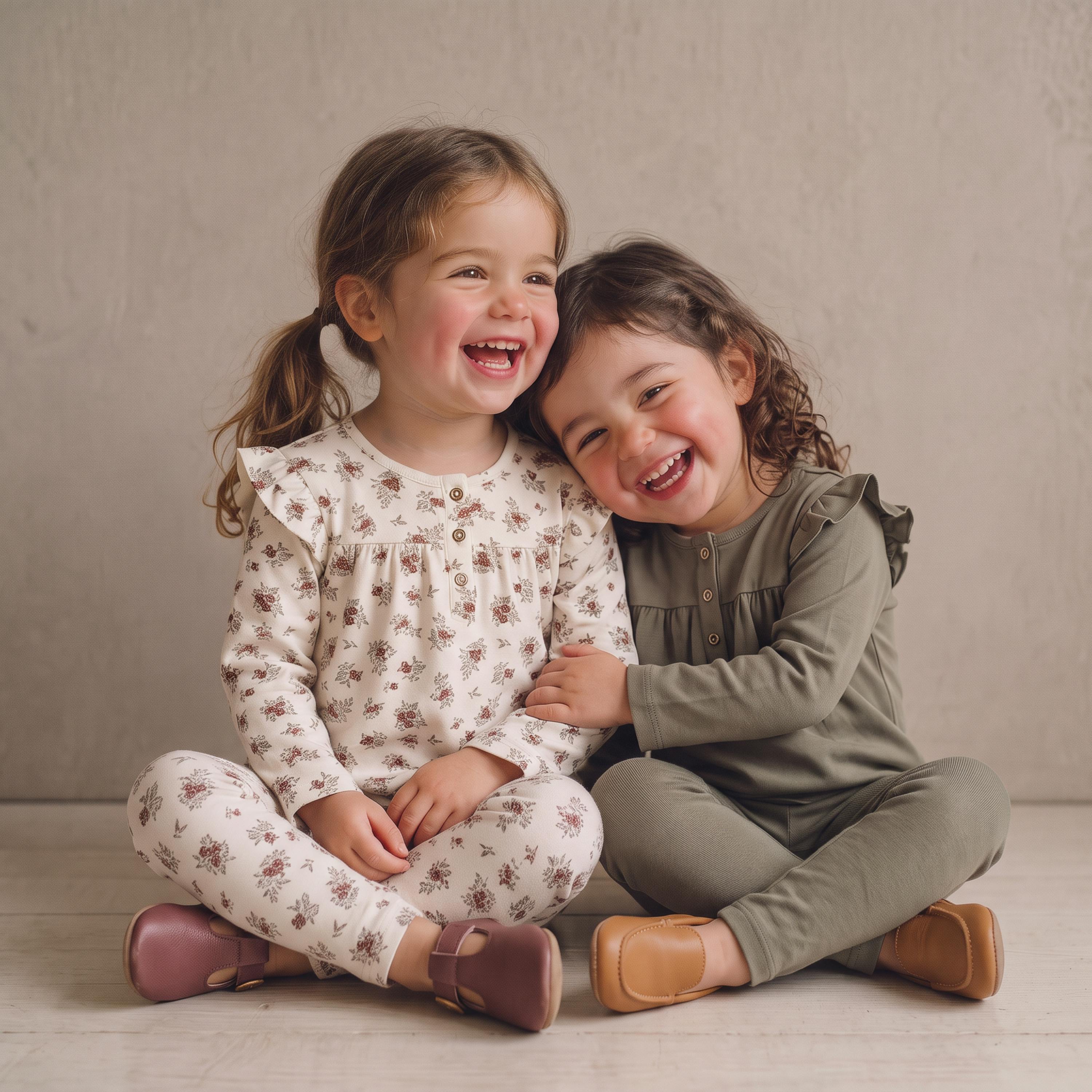 Organic Ruffle Sleeve Top Set of 2 - Winter Berry + Olive