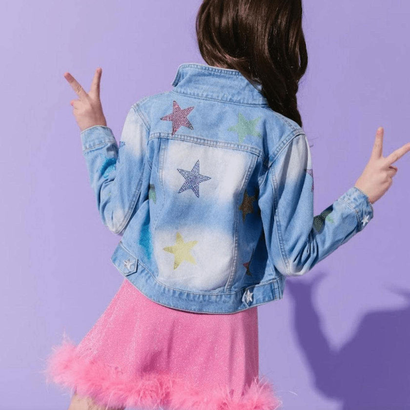Crystal Rainbow Stars Denim Jacket