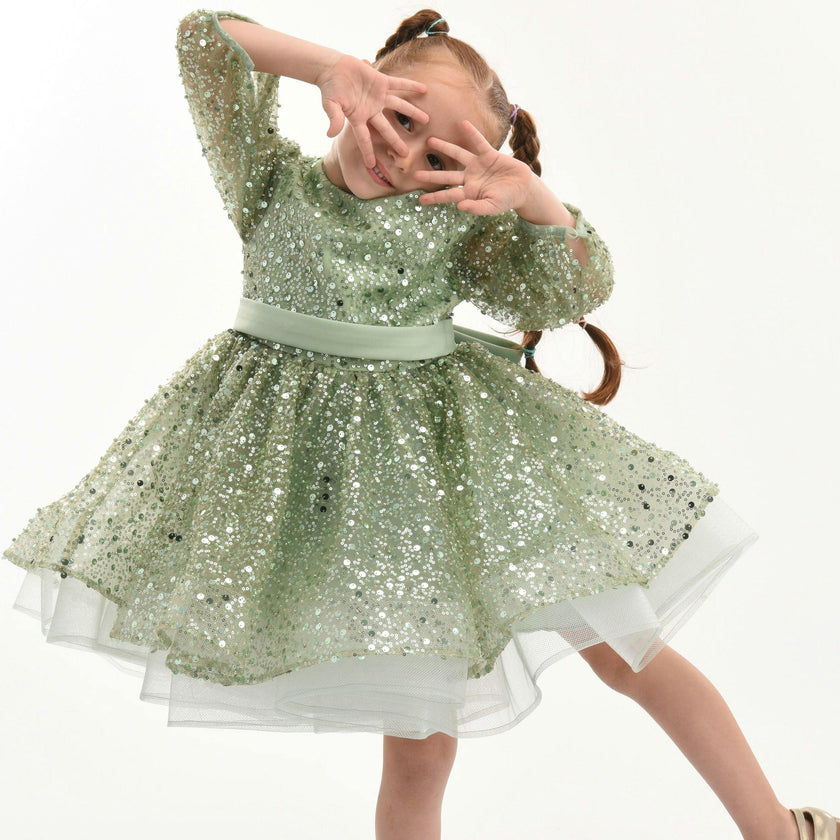 Green Pradera Glimmer Tulle Bow Dress
