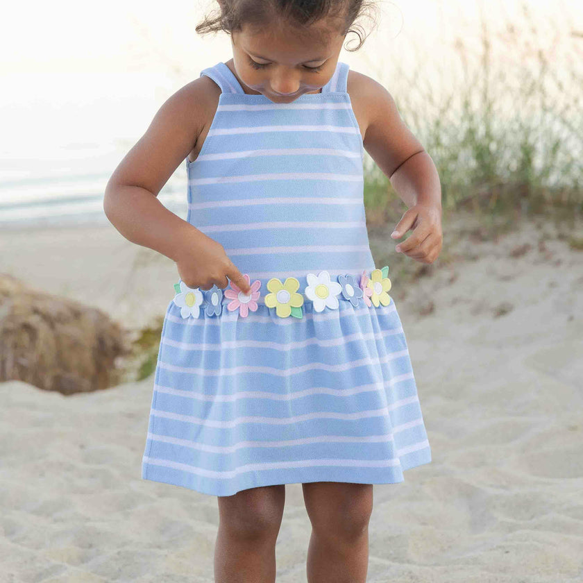Stripe Knit Dress With Mulitcolor Flowers