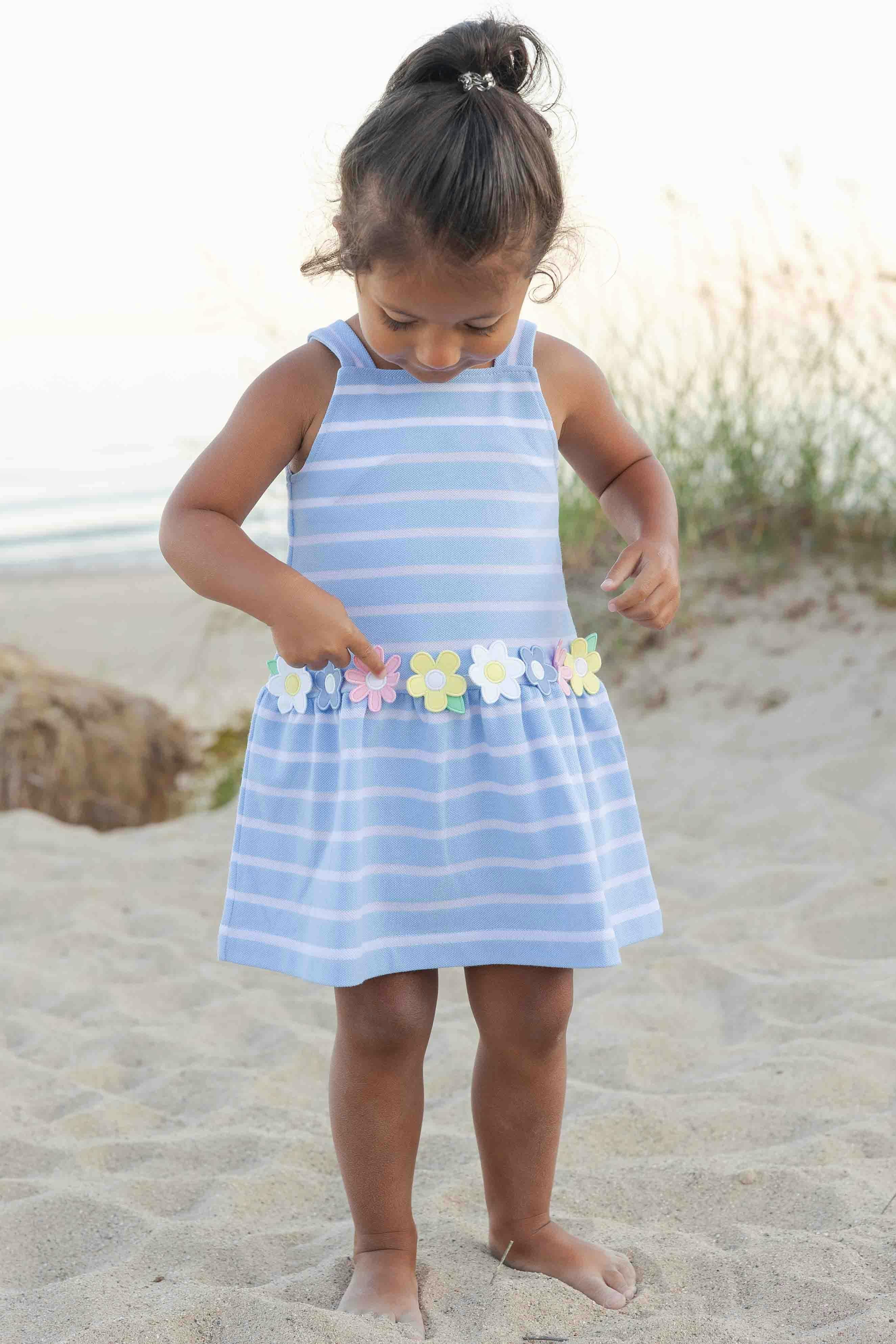 Stripe Knit Dress With Mulitcolor Flowers