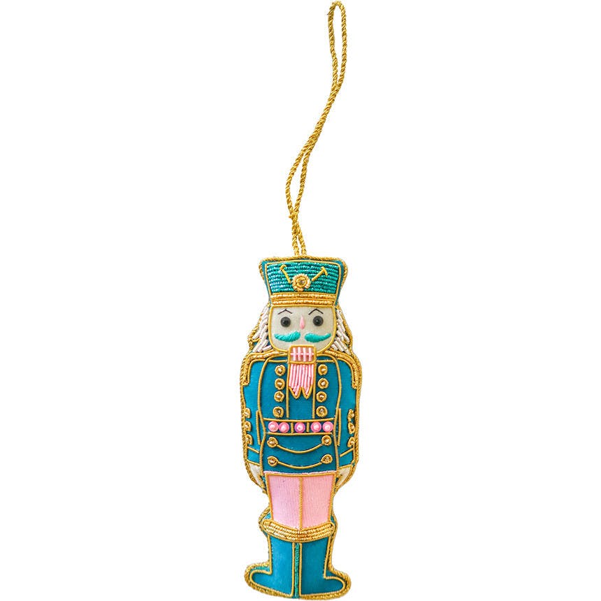 Blue & Pink Embroidered Nutcracker Ornament