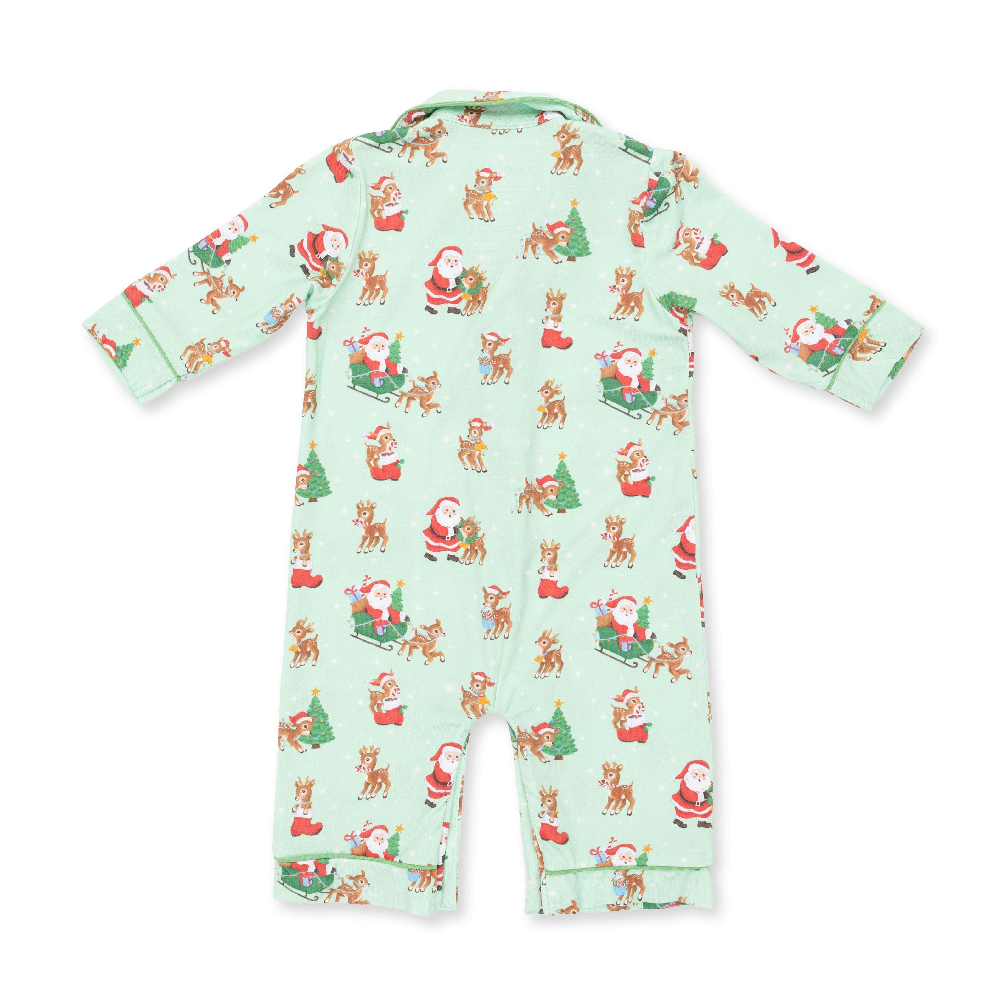 Vintage Reindeer & Santa Uni - Bamboo - Long Sleeve Coat Style Romper