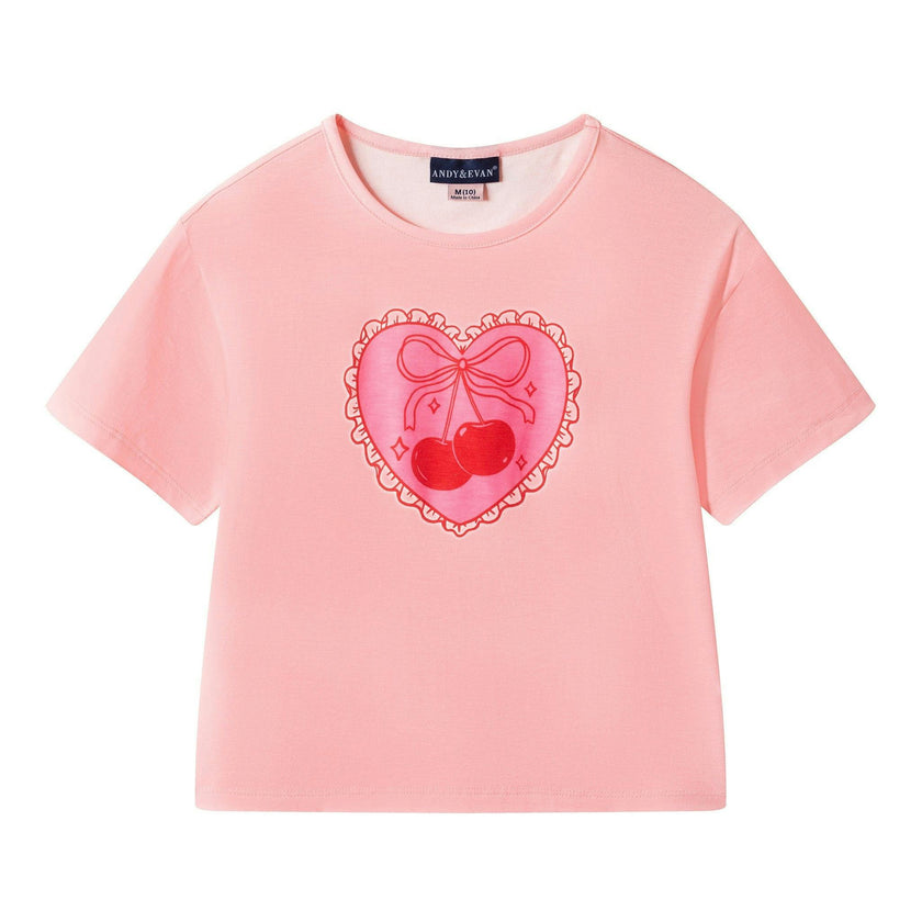 Short Sleeve Pink Pajama Set | Cherry Heart
