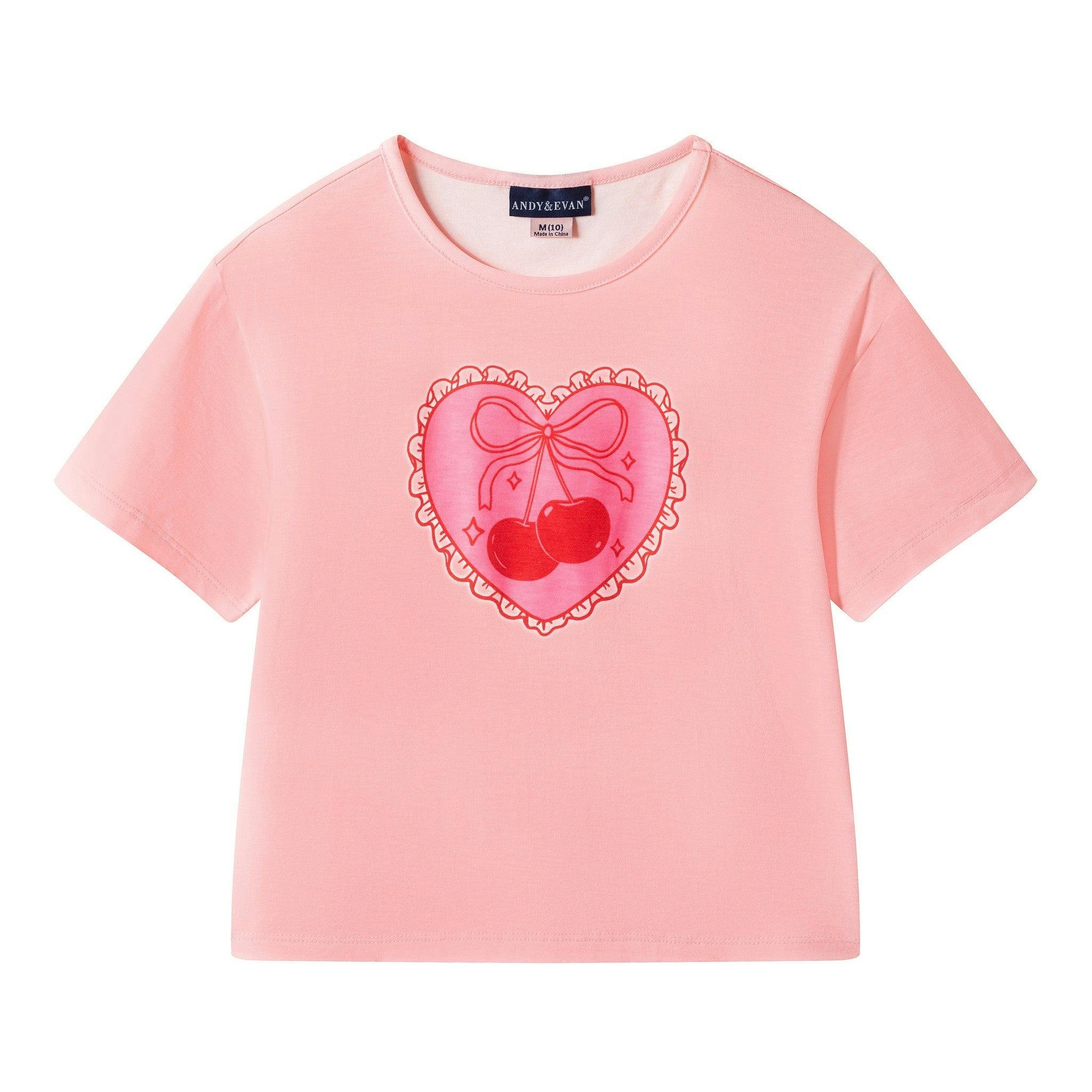 Short Sleeve Pink Pajama Set | Cherry Heart