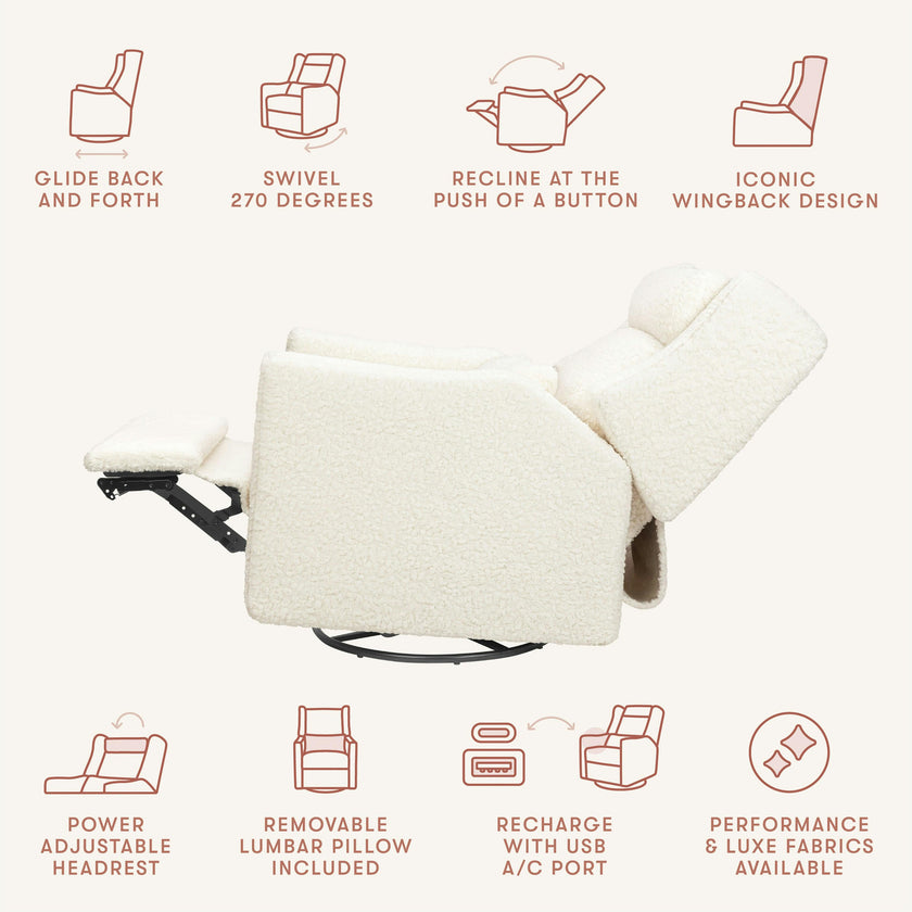 Babyletto Kiwi Plus Power Recliner and Swivel Glider with Power Adjustable Headrest and USB Port