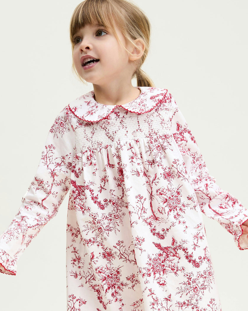 Girl's Twill Eloise Nightgown in Red Timeless Toile