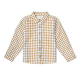 Organic Collared Long Sleeve Shirt - Oat Gingham