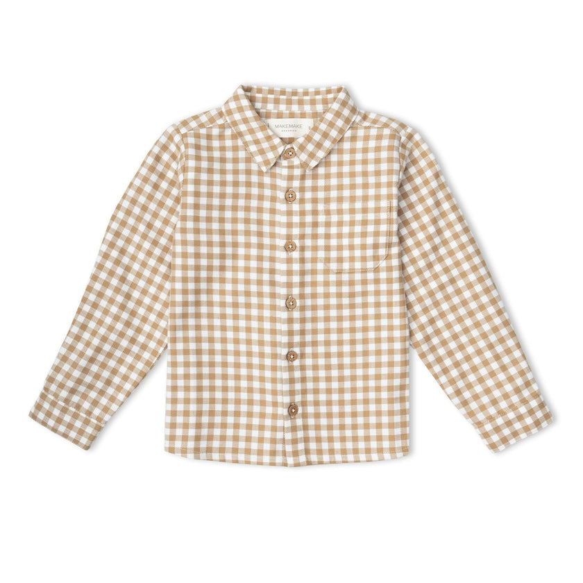 Organic Collared Long Sleeve Shirt - Oat Gingham