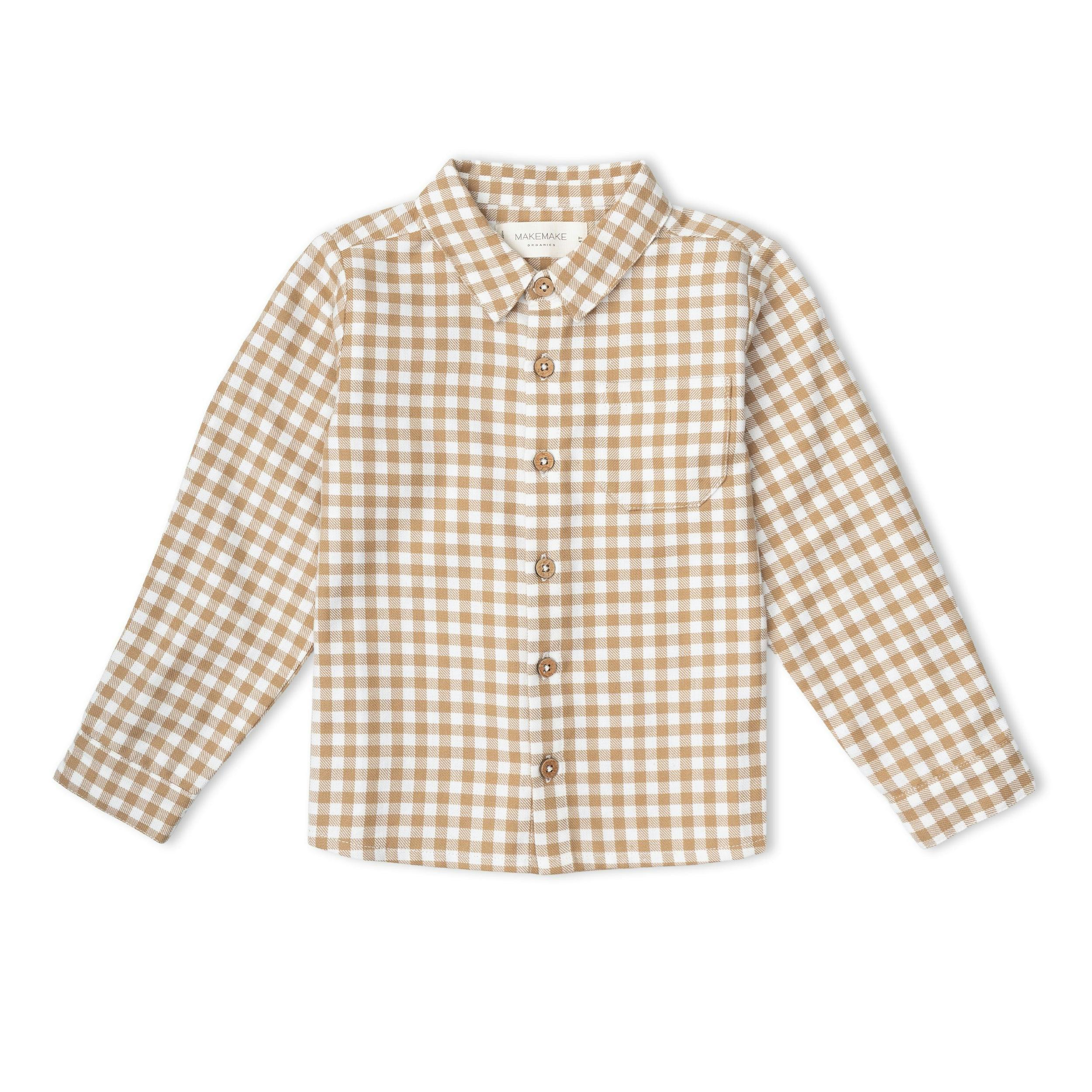 Organic Collared Long Sleeve Shirt - Oat Gingham