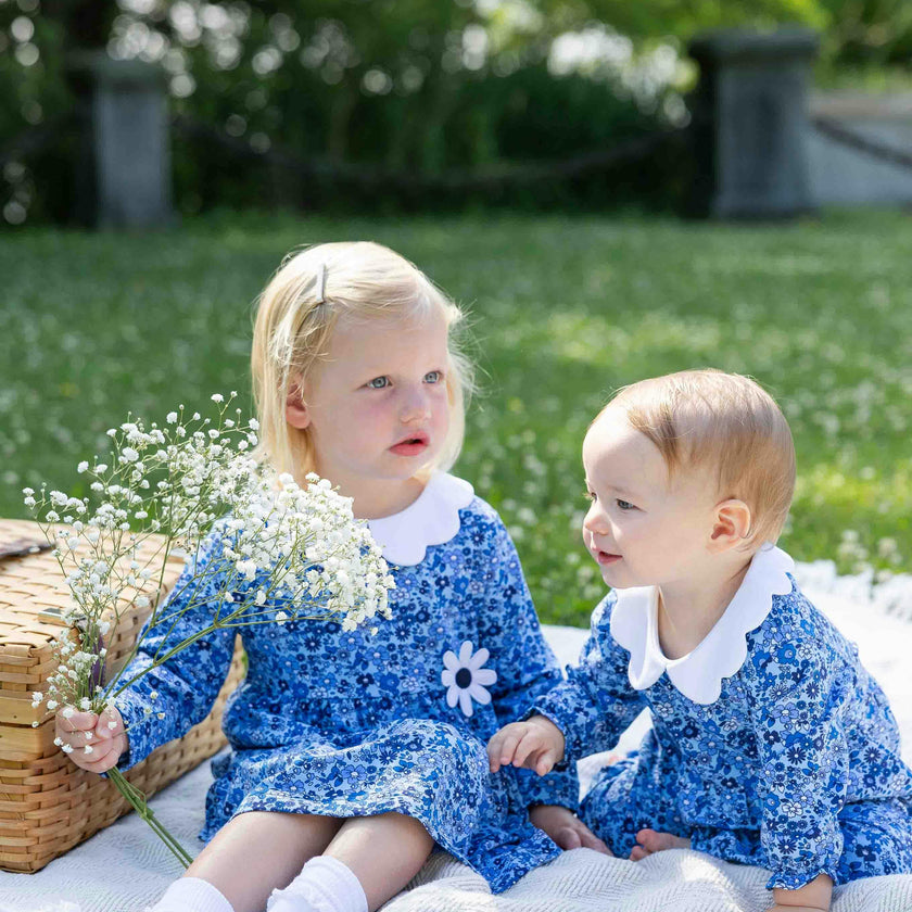 Floral Print Knit Dress With Flower