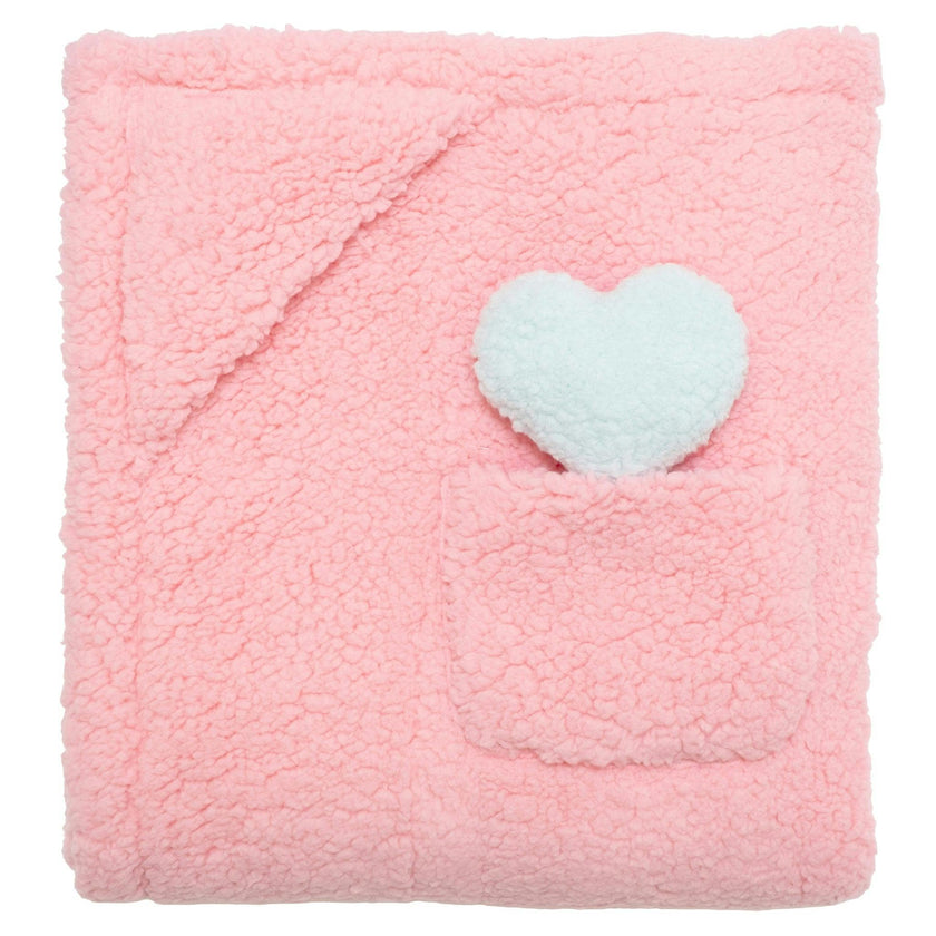 Cozy Switch Blanket – Reversible Sherpa & Glow-in-the-Dark Blanket with Plush Toy Pocket, Glow Hearts