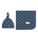 Organic Swaddle Blanket & Hat Set - Indigo Blossom