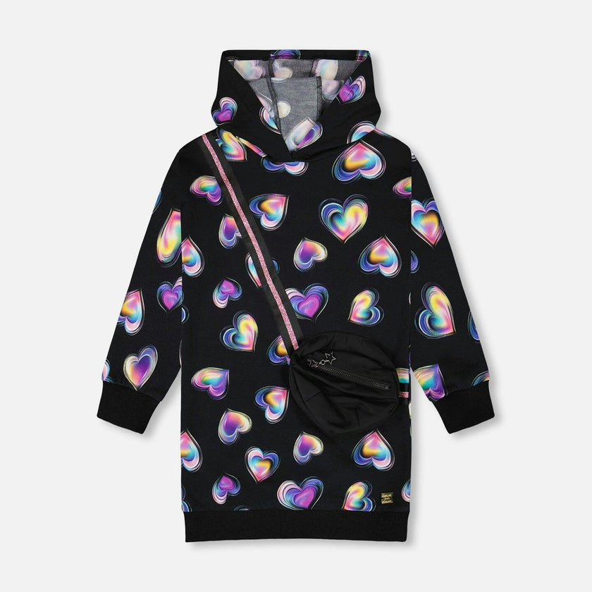 Hooded Fleece Dress with Trompe-L’Œil Bag Detail