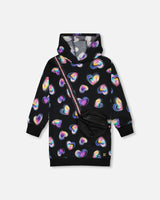 Hooded Fleece Dress with Trompe-L’Œil Bag Detail