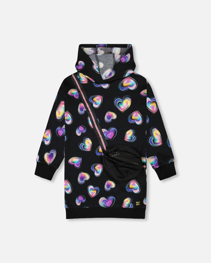 Hooded Fleece Dress with Trompe-L’Œil Bag Detail