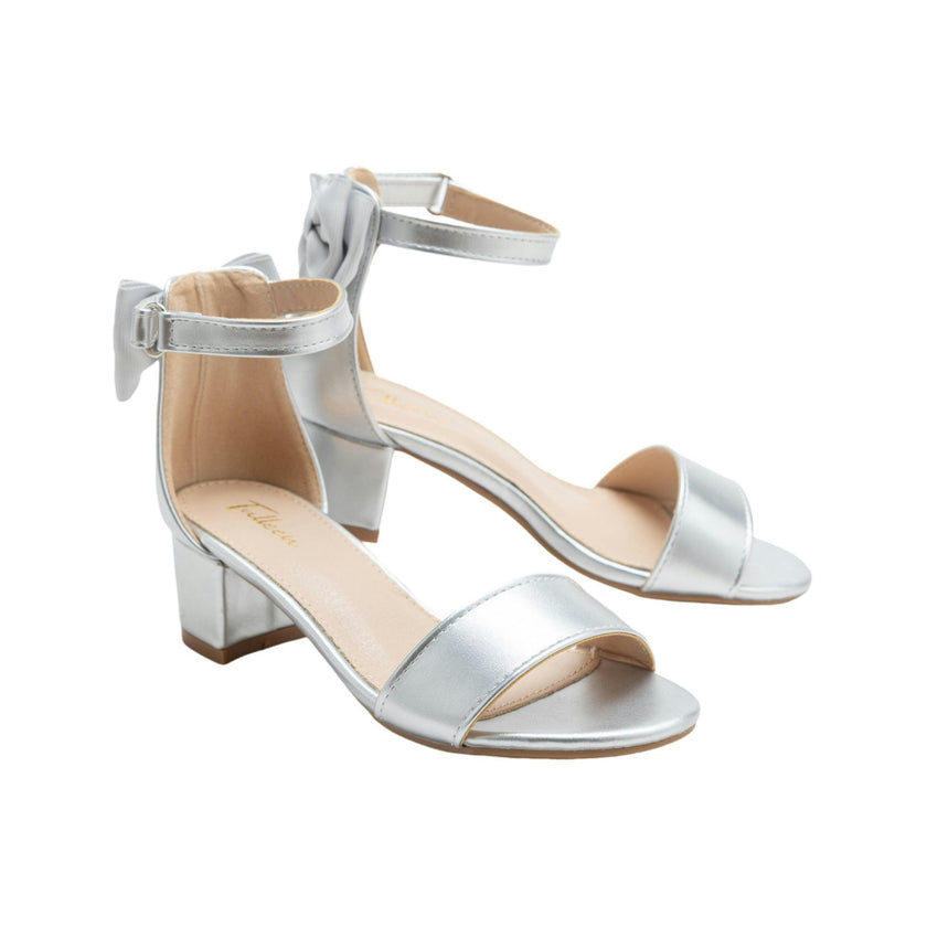 Silver Satin Banded Block Heels