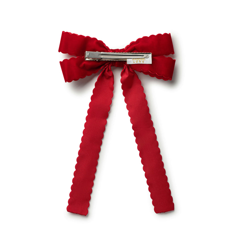 Halo Luxe Opaline Velvet Scalloped Long Tail Clip - Red