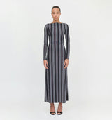 The Selene Dress - Black Cobalt Medallion Stripe