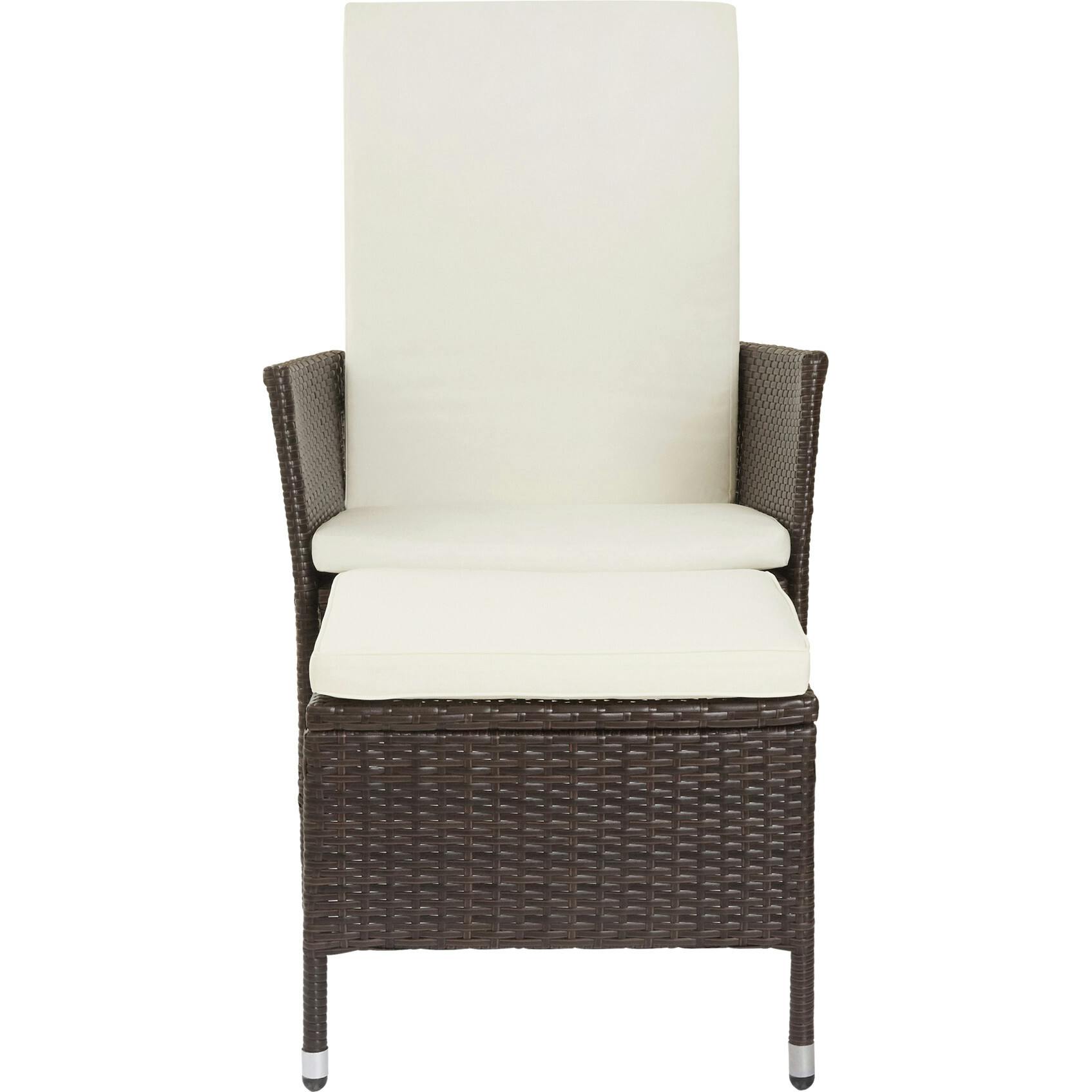 Outdoor Rattan Patio Lounge Chair With Pull-Out Ottoman And Cushions