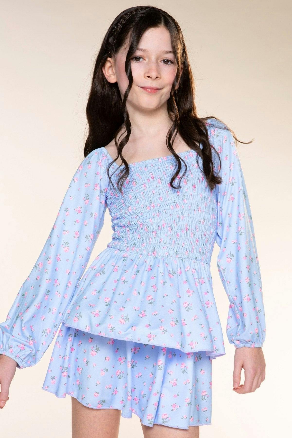 Simply Soft Long Sleeve Smocked Ruffle Skirt Dress