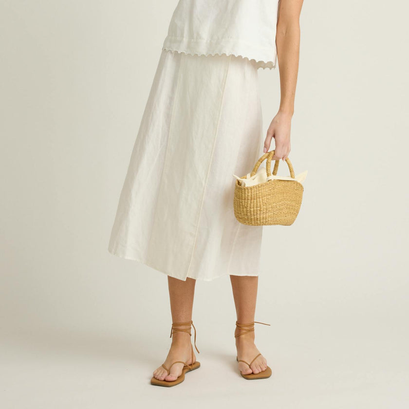 women's white linen wrap skirt