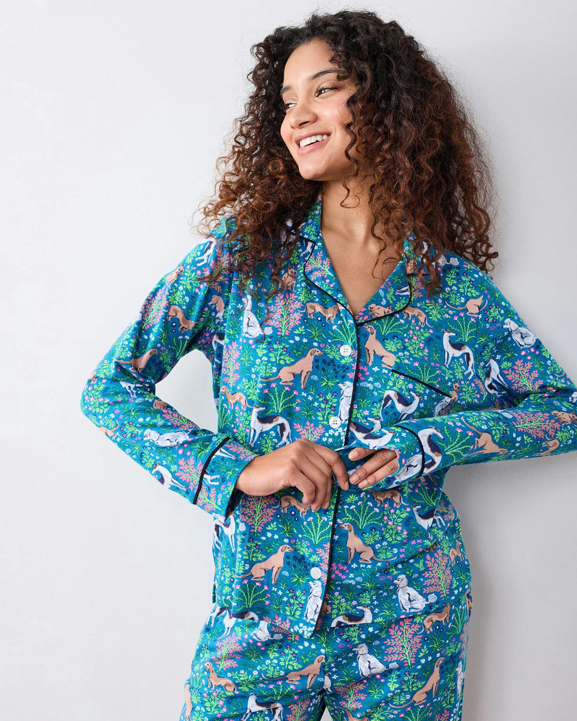 Must Love Dogs - Organic Pima Modal Knit Long PJ Set - Cerulean