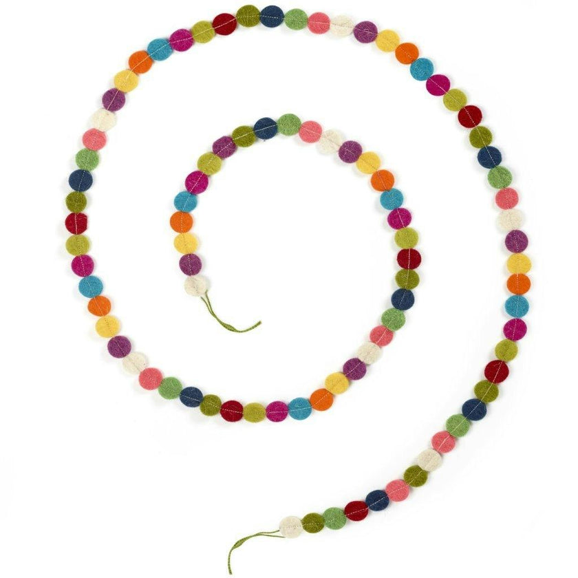 Hand Felted Wool Christmas Garland and Bunting - Multicolor Dots - 6' Arcadia Home