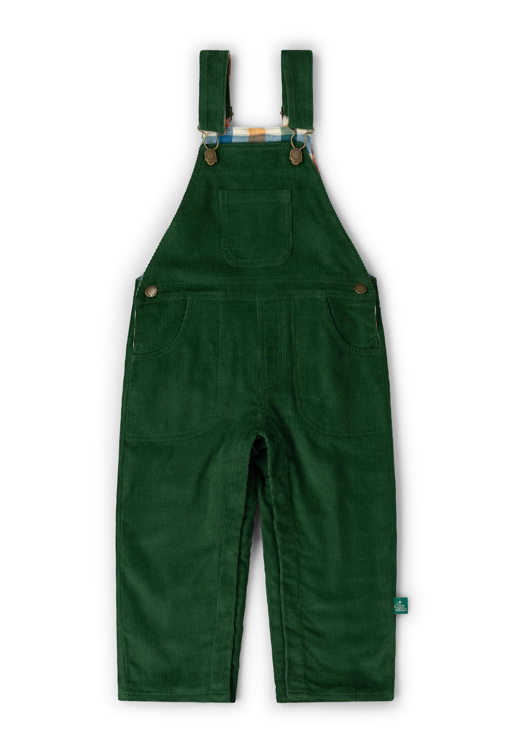 Olive Green Lined Corduroy Dungarees, Green