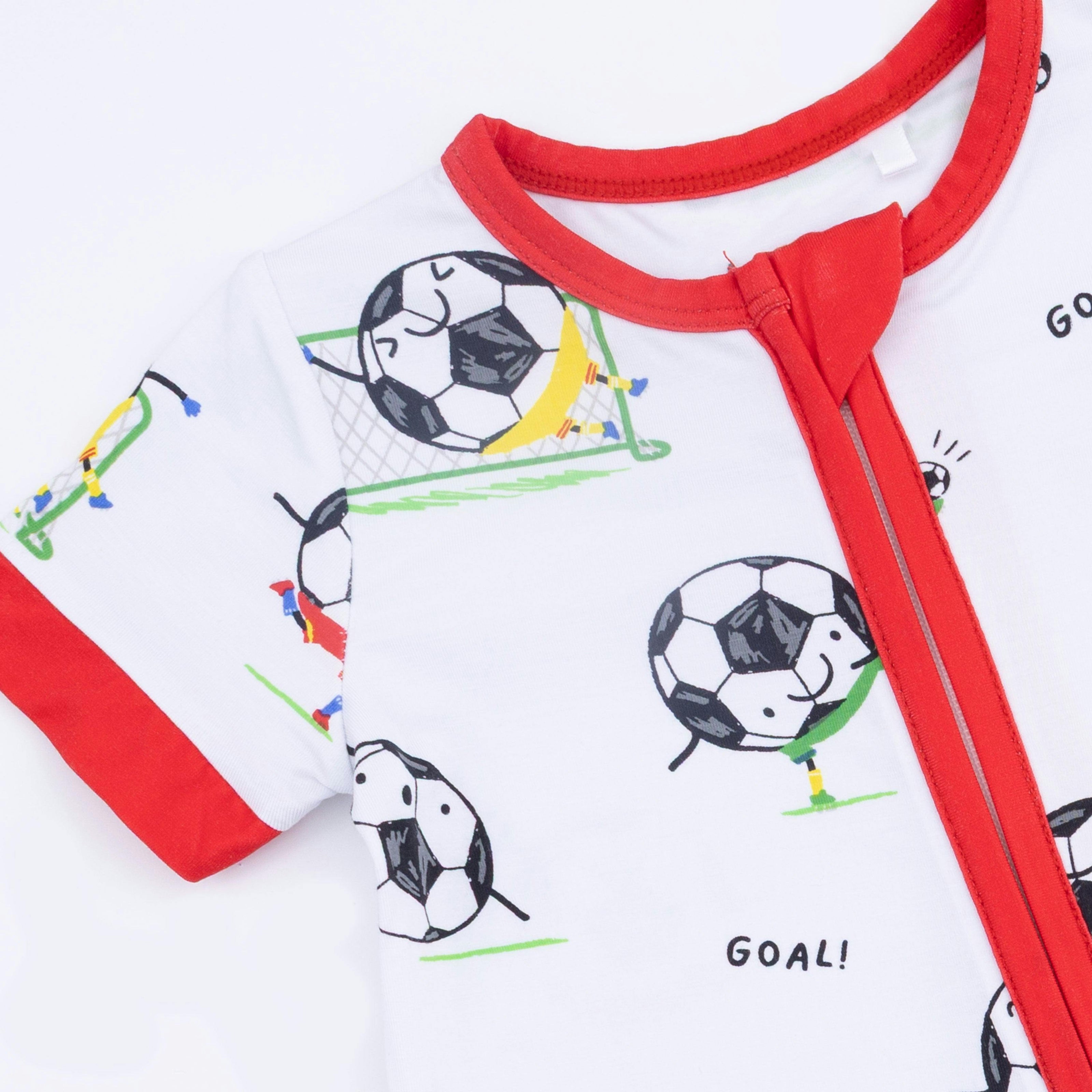 Soccer Balls Playing Soccer  Blue - Shortie 2 Way Zipper Romper