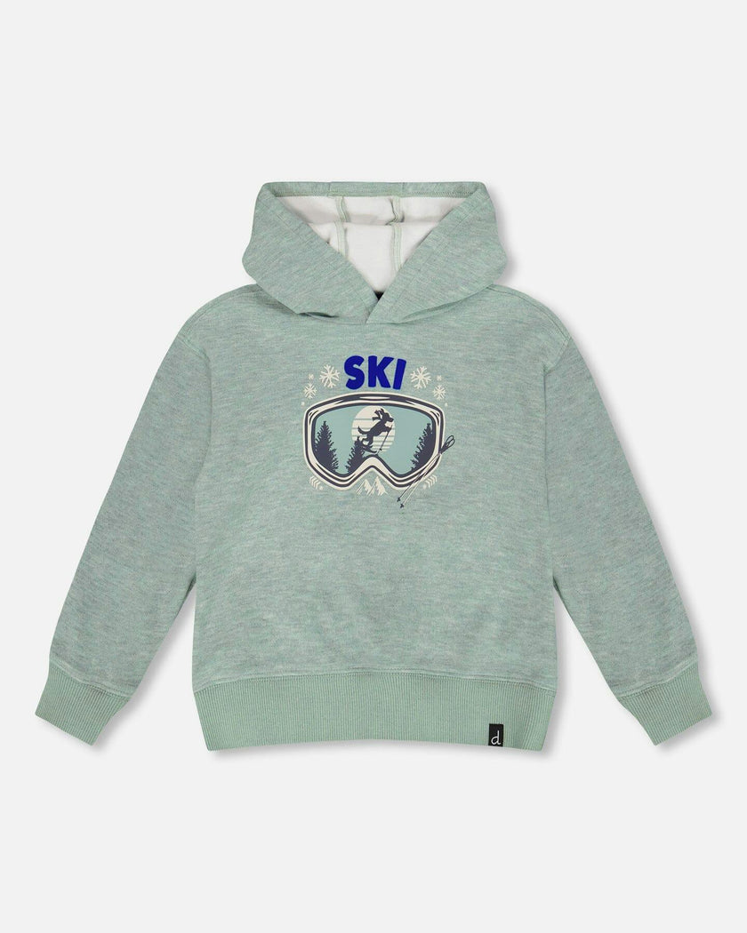 Super Soft Hooded Brushed Jersey Sweatshirt with Graphic Print Green