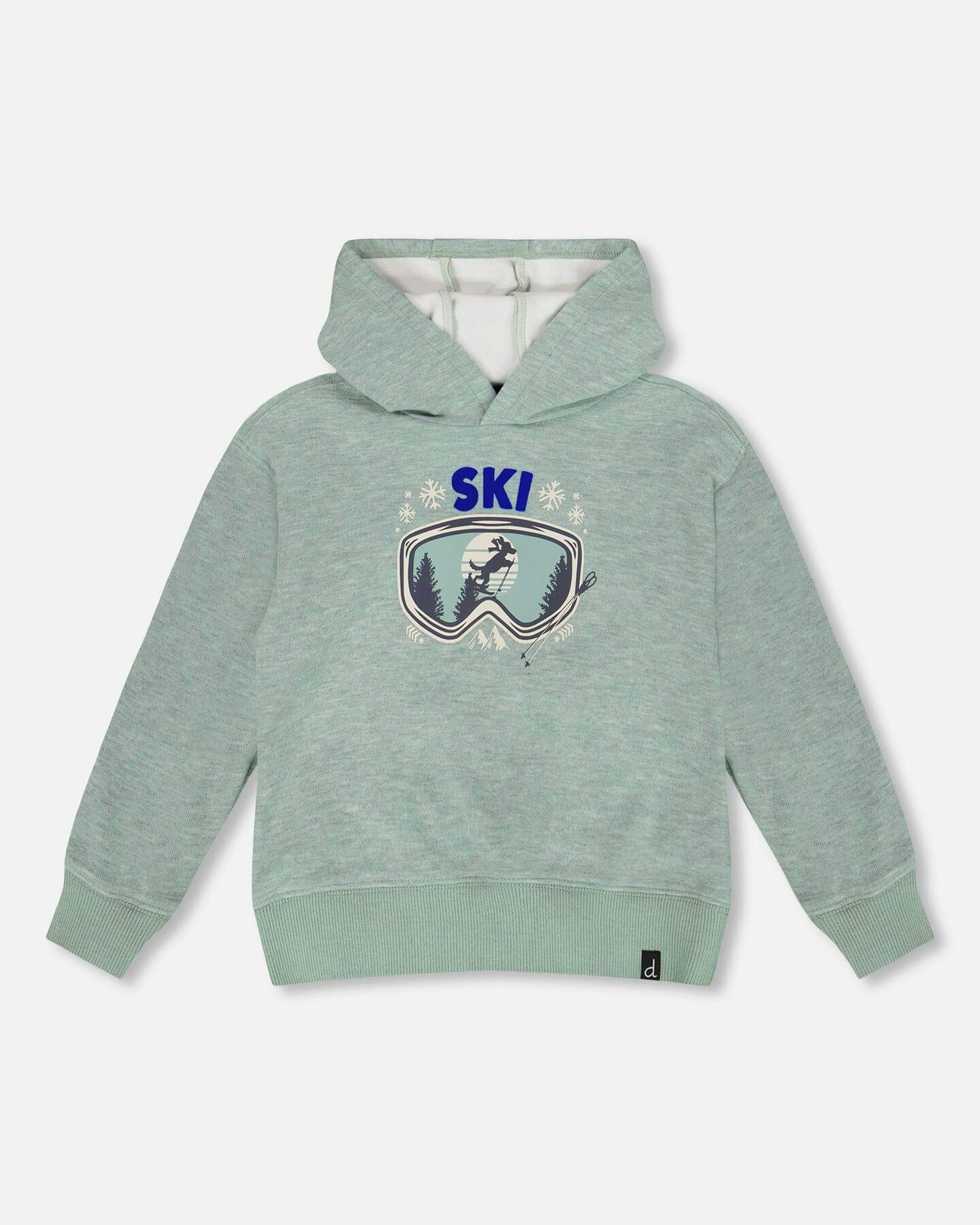 Super Soft Hooded Brushed Jersey Sweatshirt with Graphic Print Green