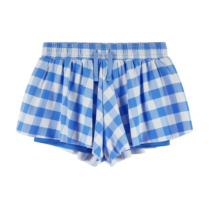 Tween Girls Athletic Short | Blue Gingham