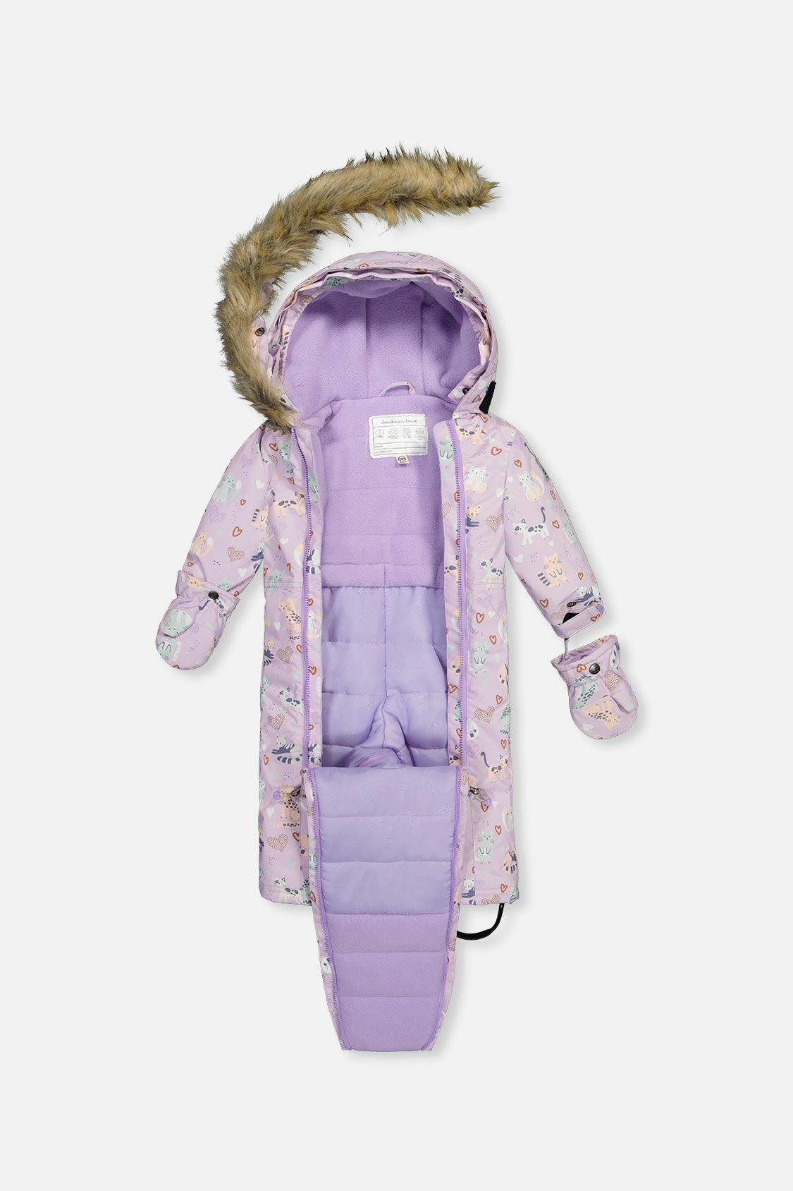 Baby One Piece Snowsuit Adapted For Car Seats Purple Cat Print