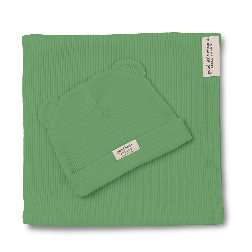 Rib Swaddle & Beanie Set Sea Foam
