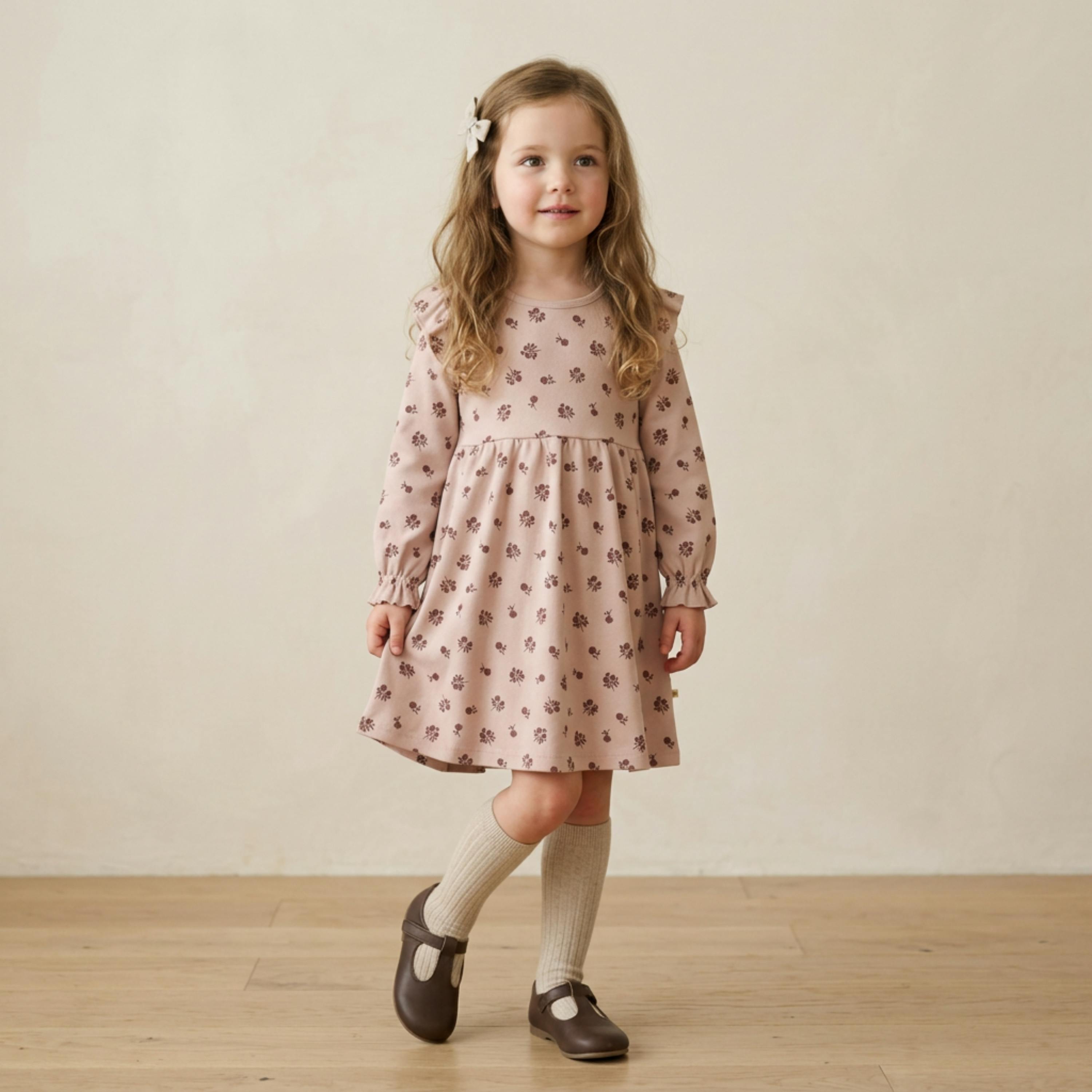 Organic Ruffle Sleeve Dress - Rosebud
