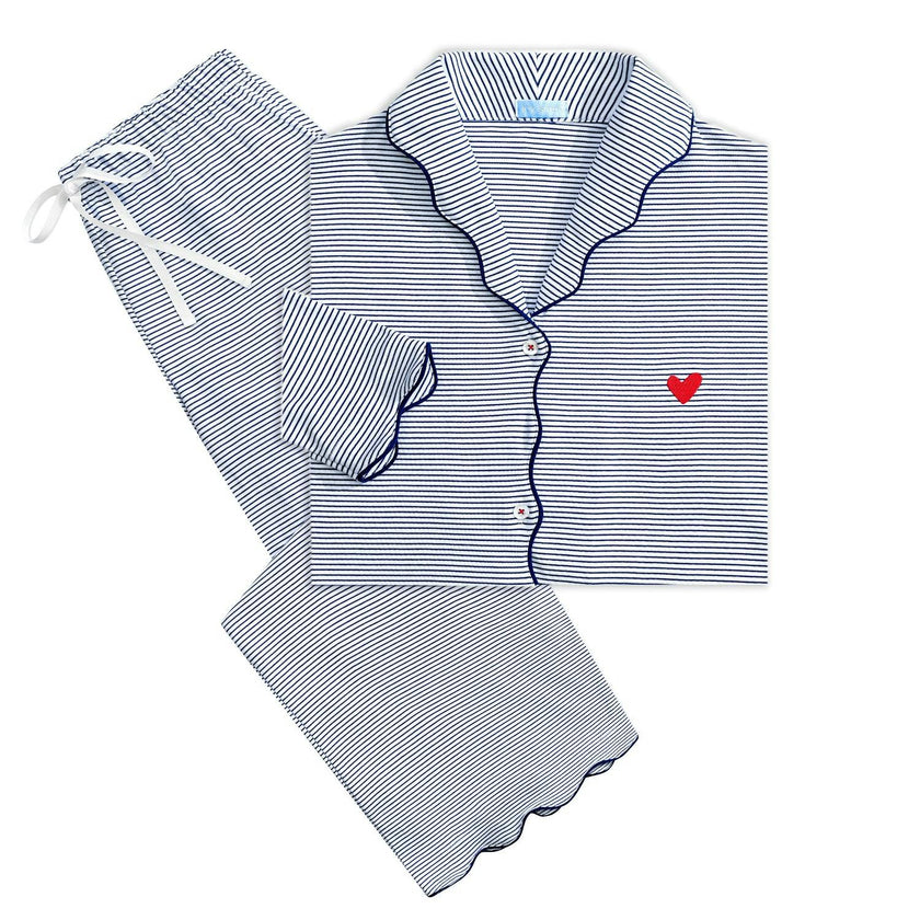 Harbor Heart Stitch Stripe Women's Button Front Long Pajama Set