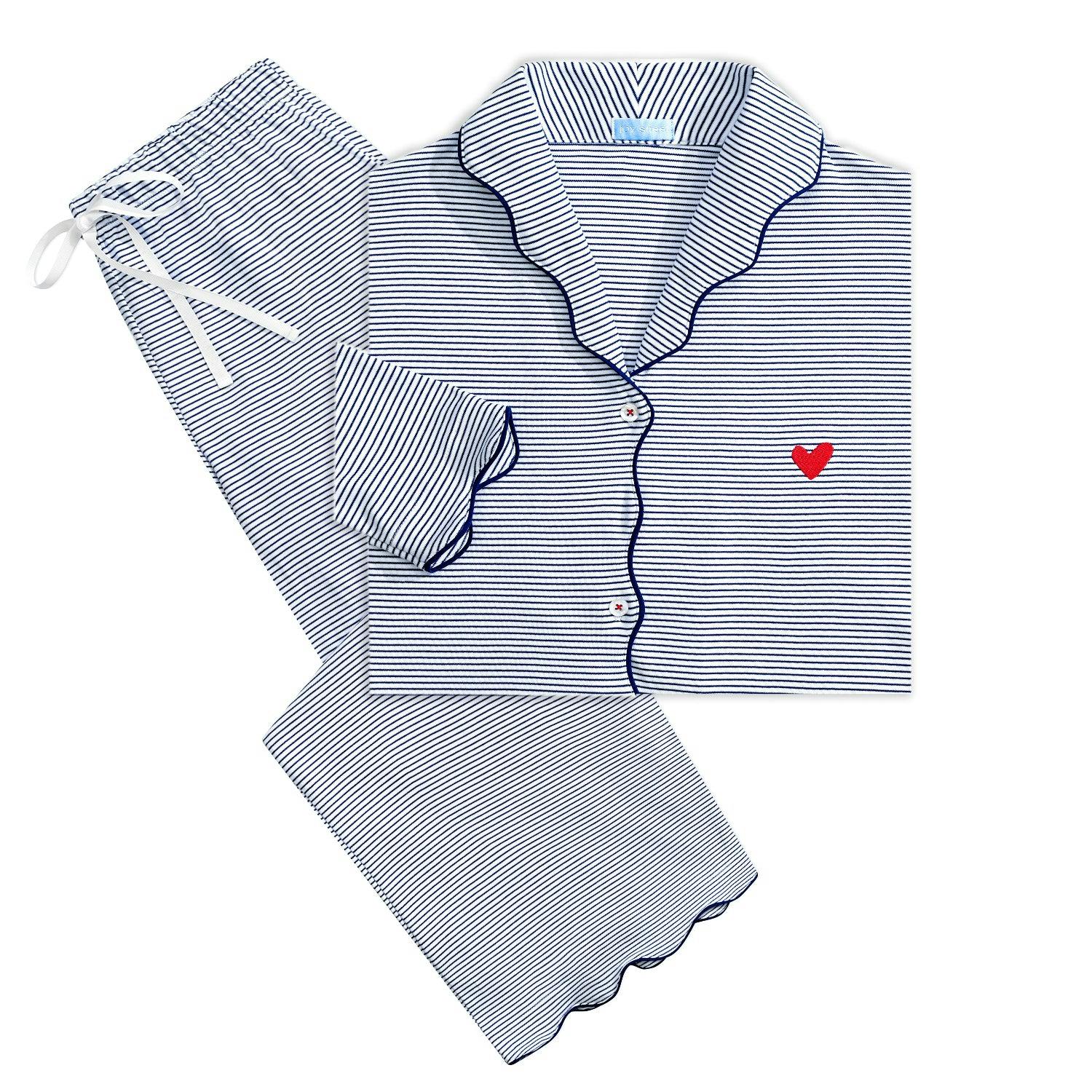 Harbor Heart Stitch Stripe Women's Button Front Long Pajama Set
