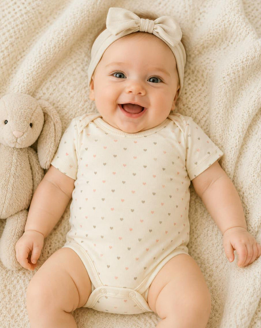 Hearts Print Short Sleeve Bodysuit in Pima Cotton