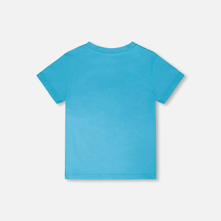 Organic Cotton Jersey T-Shirt With Print Sky Blue