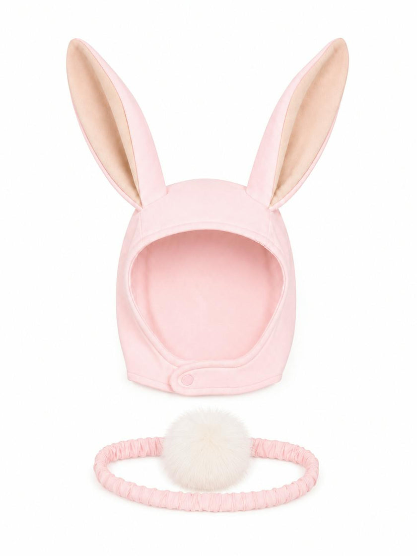 Pink Bunny Bonnet and Bunny Tail Set