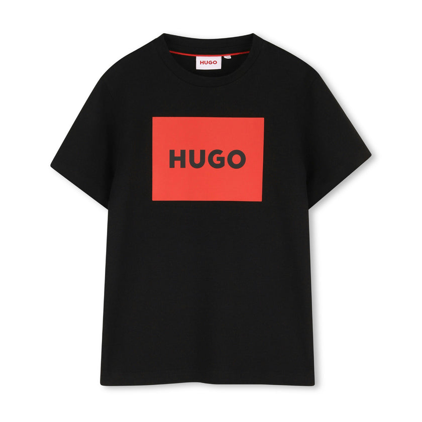 Black Regular-fit T-shirt in Cotton with Red Logo
