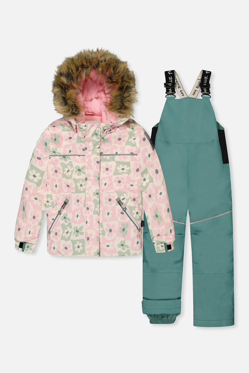 Two Piece Discover Snowsuit White With Retro Pink Print