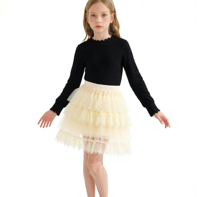 Black Knit Top with Tulle Skirt