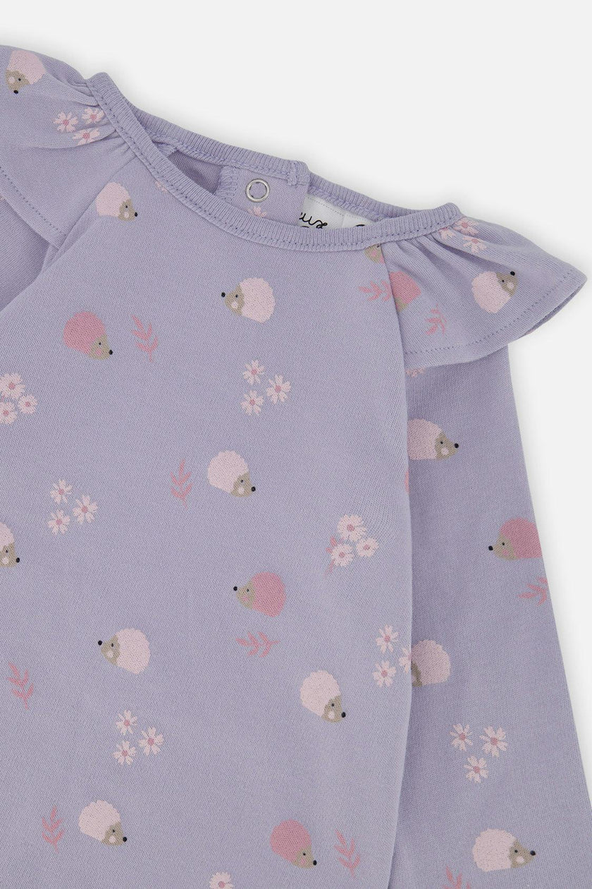 Organic Cotton Tunic And Legging Set Purple Hedgehog Print