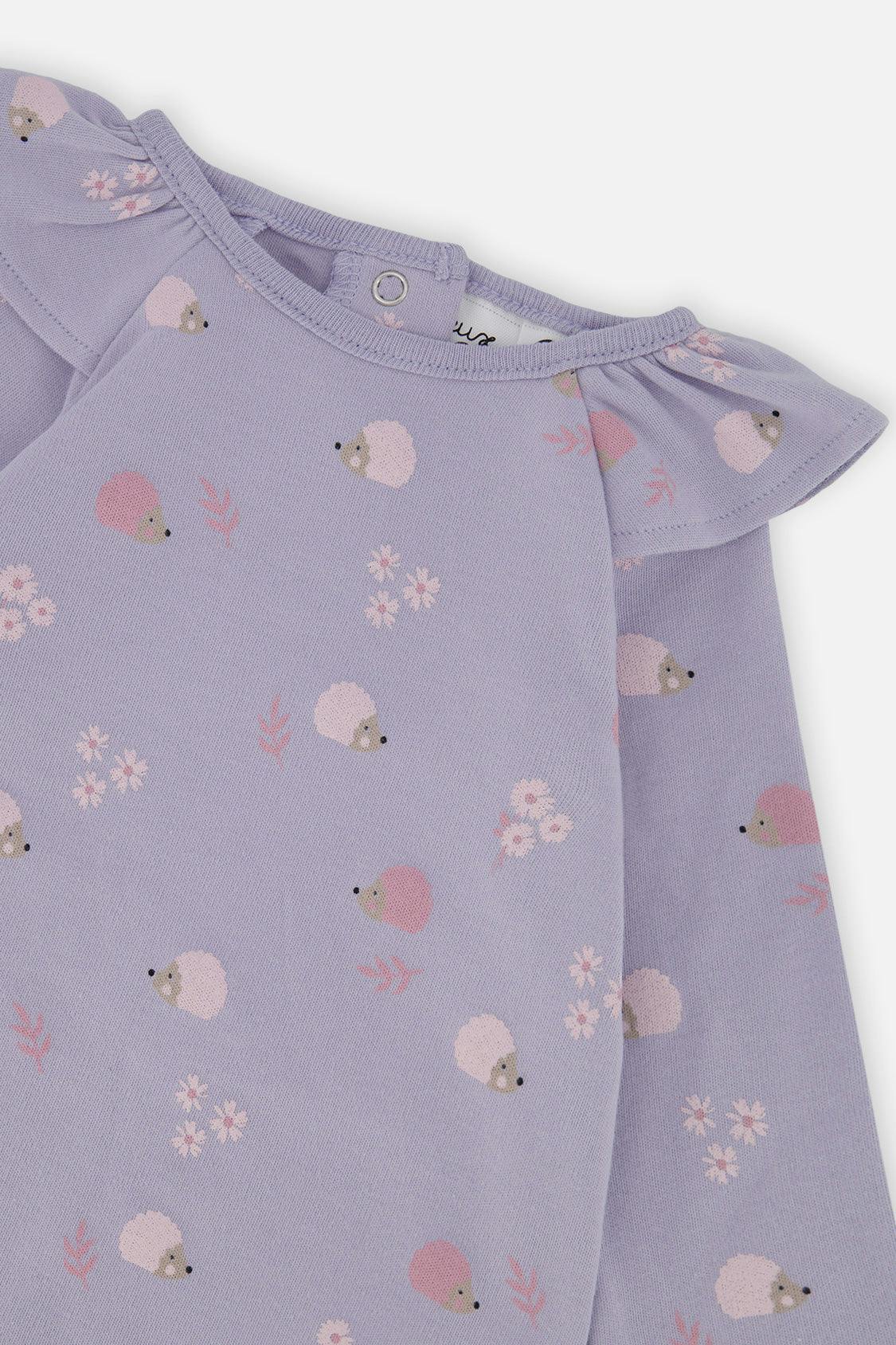 Organic Cotton Tunic And Legging Set Purple Hedgehog Print