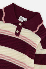 Scalloped Collar Sweater Red And White Stripes