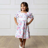 Organic Short Sleeve Puff Sleeve Party Dress, Pink