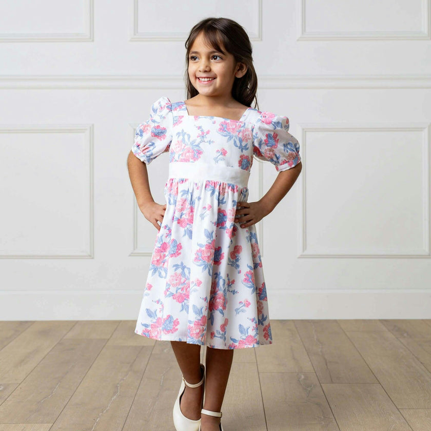 Organic Short Sleeve Puff Sleeve Party Dress, Pink
